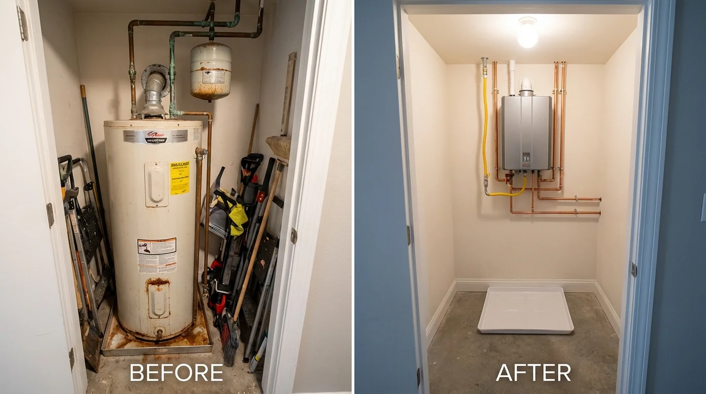Tank water heater versus wall-mounted tankless unit comparison for Wellsville, MO homeowners